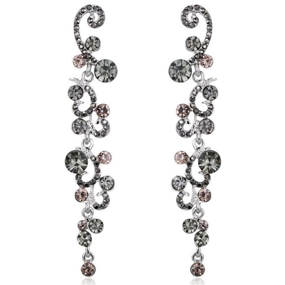 Silver with Gray and Champagne Austrian Crystal Wave Statement Post Earrings - Picture 1 of 4